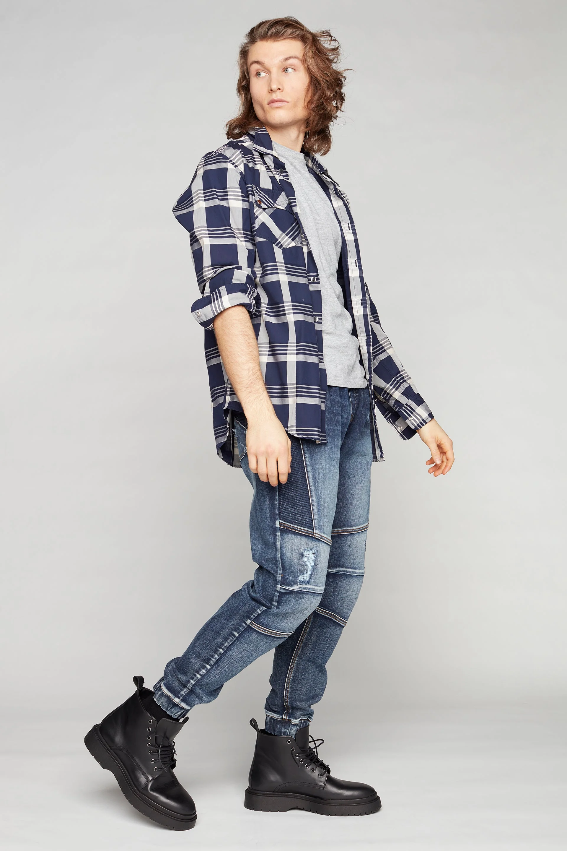 HENDRIX - 5 Pocket Moto Stitch Jogger - Vintage Medium Blue